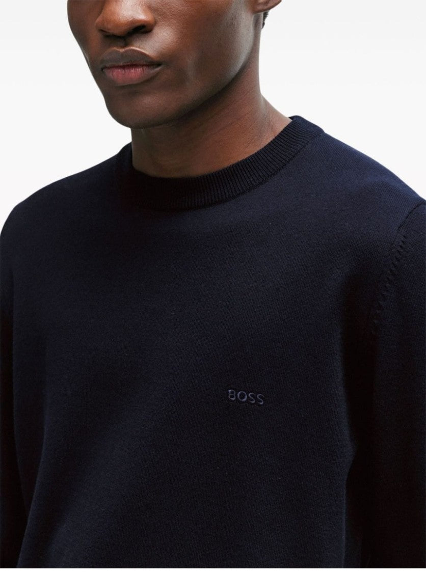 Hugo Boss Crew Neck Dark Blue Cotton Knitwear