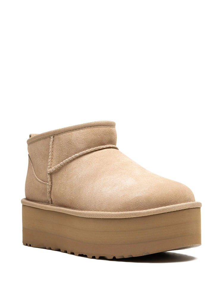 Ugg Beige Classic Ultra Mini Suede Ankle Boots