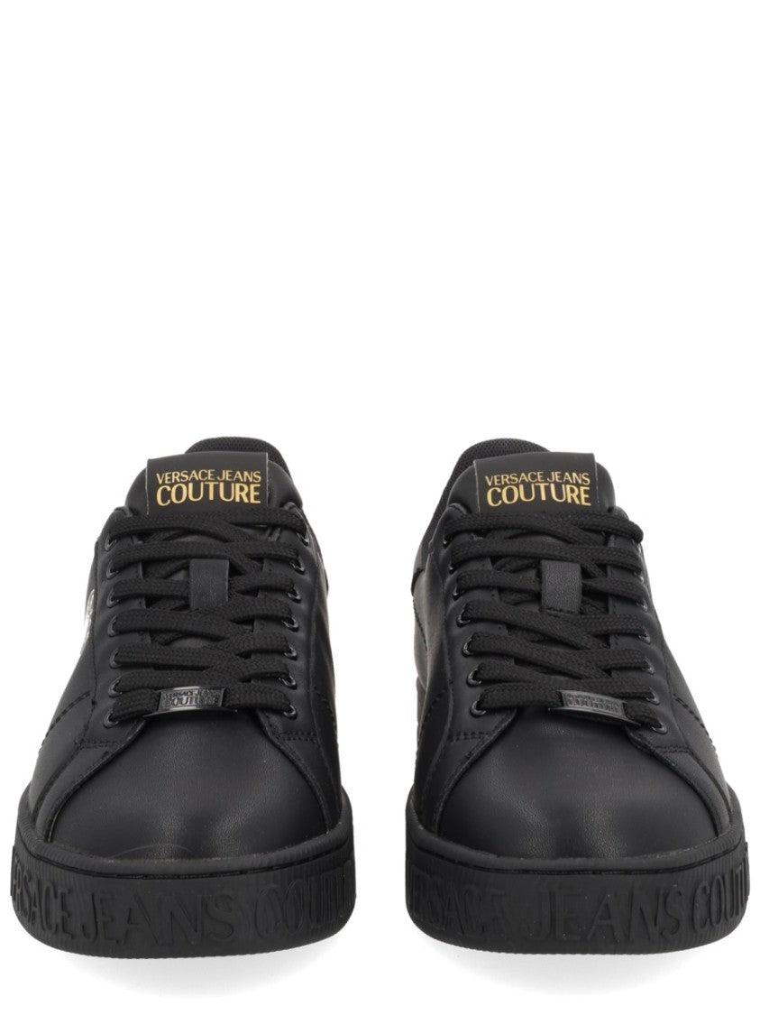 Versace Jeans Couture Lace-Up Black Sneakers With Gold-Tone Accents