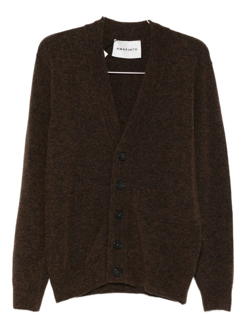 Amaranto Classic V-Neck Brown Cardigan With Button Closure