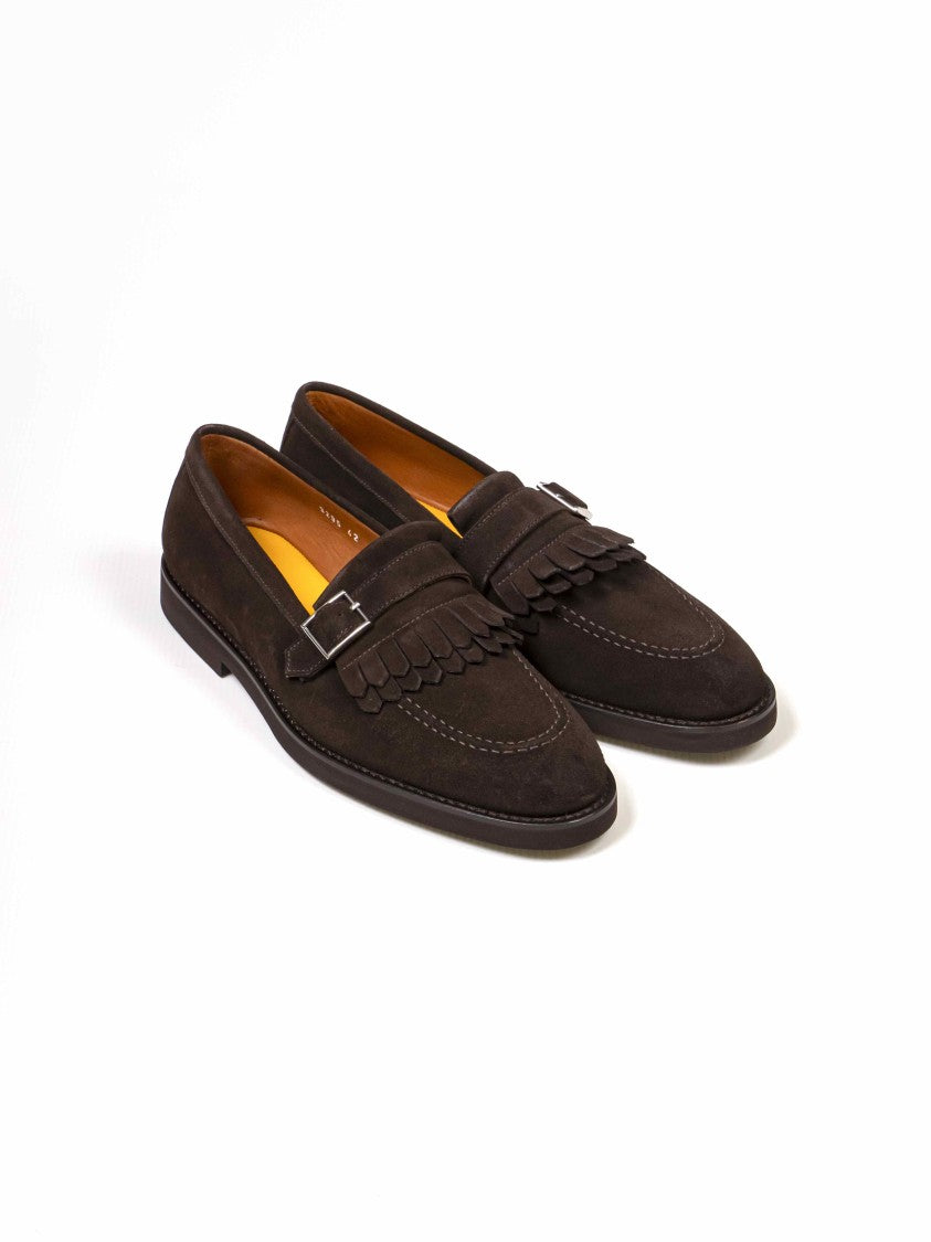 Doucal's Dark Brown Shangai Adler Fringe Suede Loafers