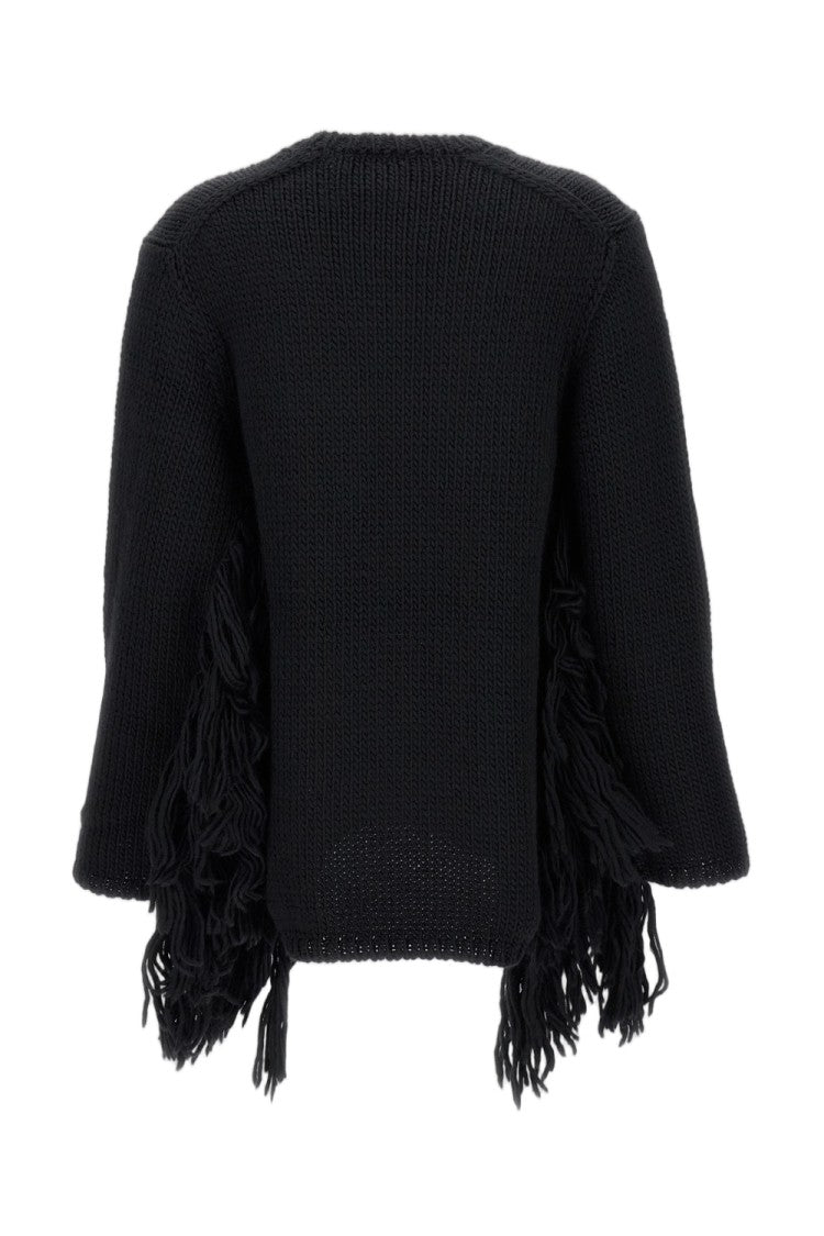 Comme Des Garçons Wide Cable Knit Sweater With Fringed Hem Detail