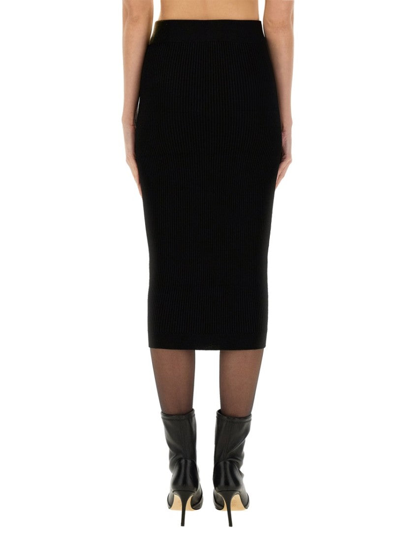 Balmain Ribbed Black Midi Skirt