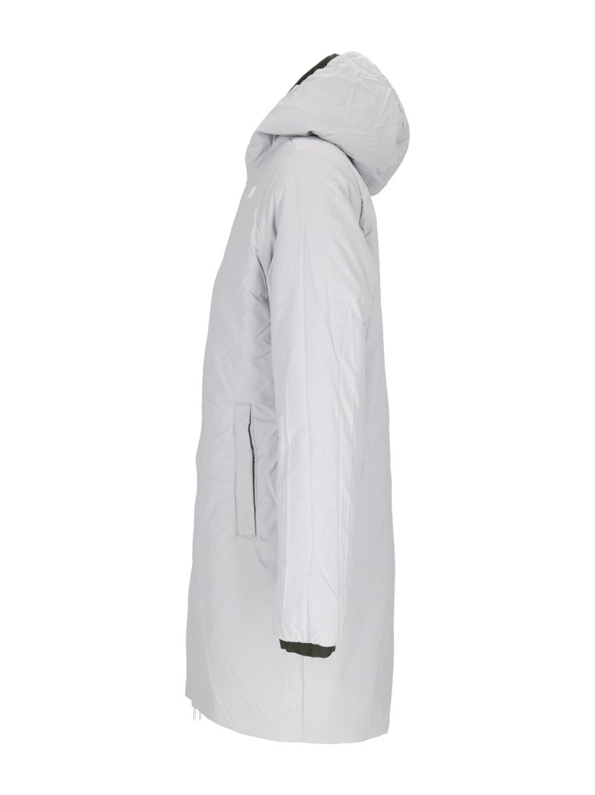 K-Way 3/4 Length Padded Jacket With Hood And Multicolor Stripe Detail