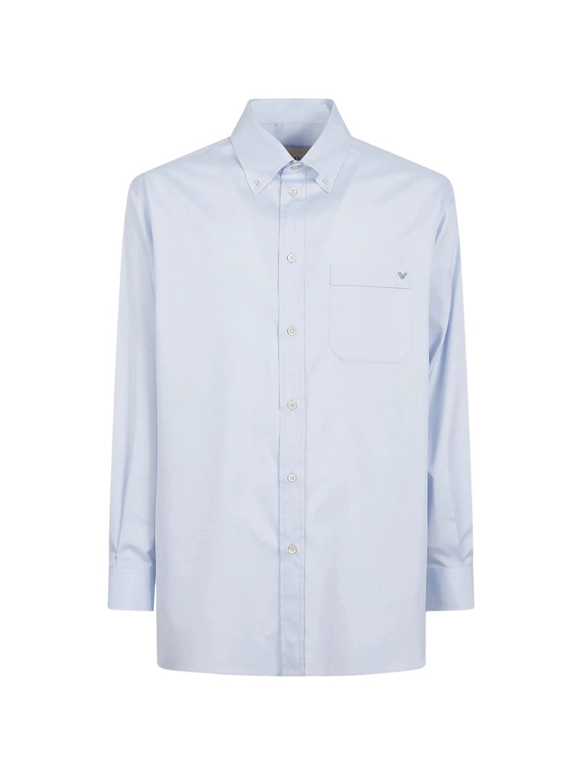 Valentino Structured Long-Sleeve Button-Down Shirt With Metallic Logo