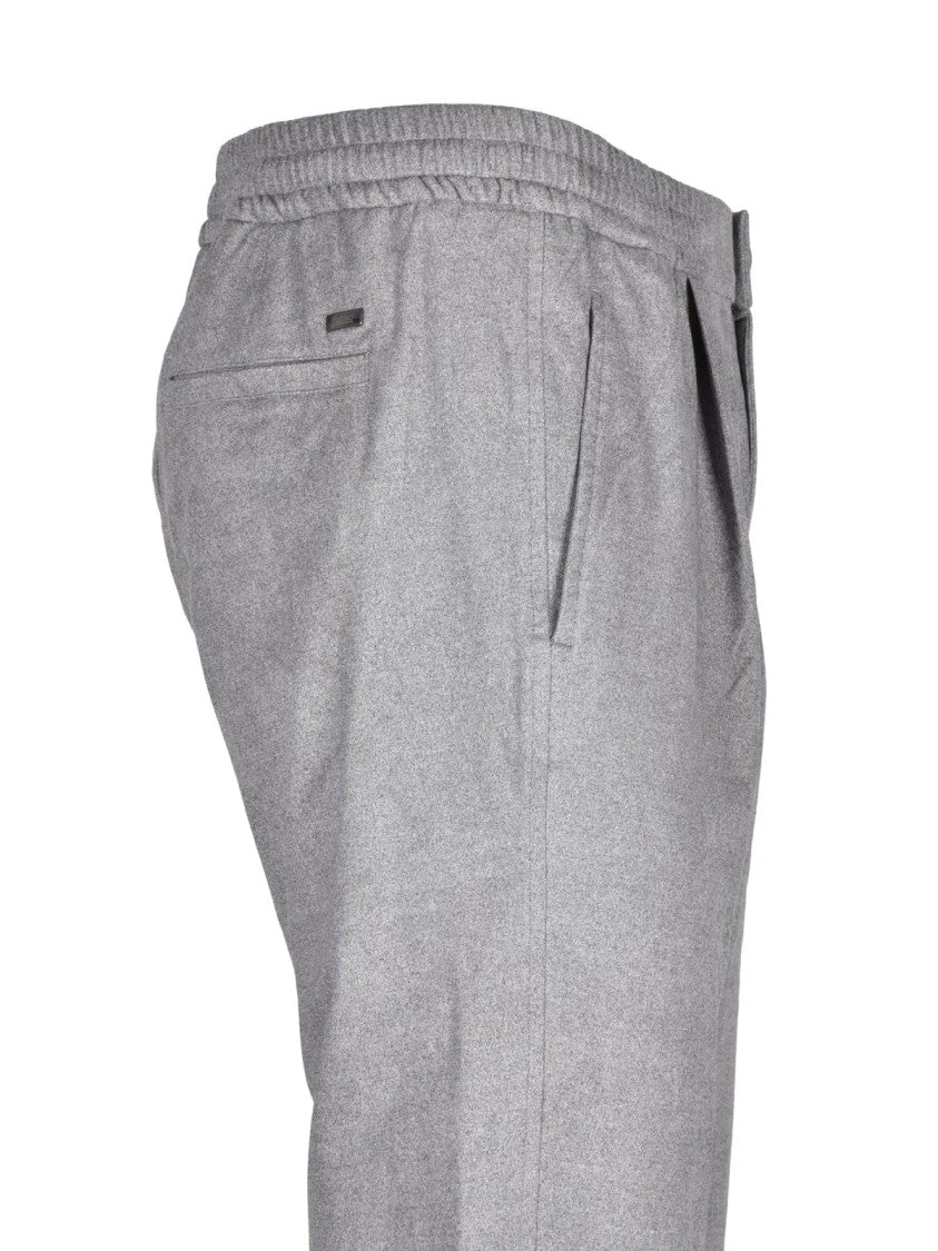 Herno Resort Tapered Grey Chino Trousers With Pleated Waist