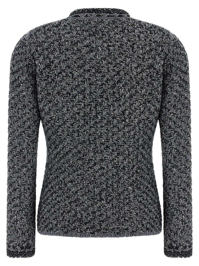Fabiana Filippi Micro Sequin Denim Effect Tweed Jacket With Flared Waist