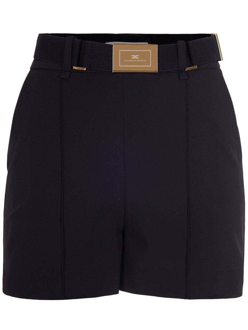 Elisabetta Franchi High-Waisted Tailored Black Belted Shorts