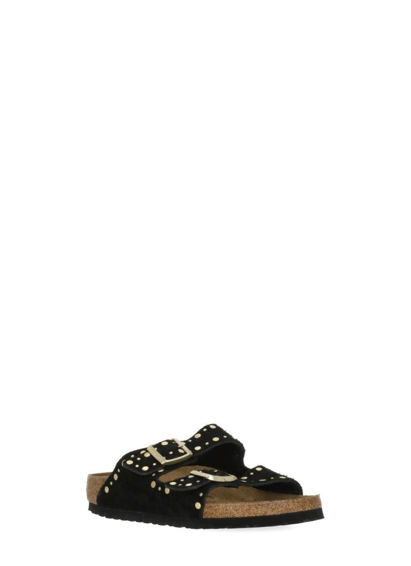 Birkenstock Black Arizona Suede Buckle Slides