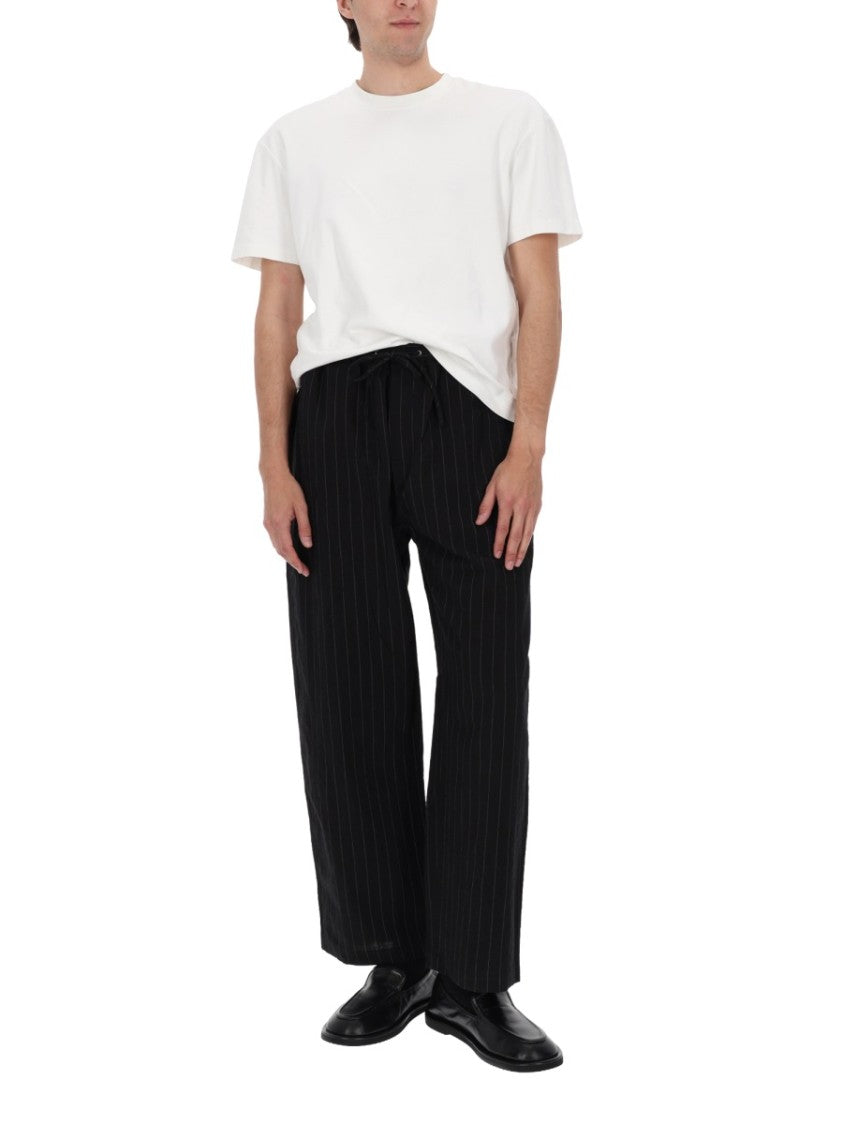 Studio Nicholson Drawcord Relaxed Fit Vertical Stripes Cotton-Blend Straight-Leg Pants
