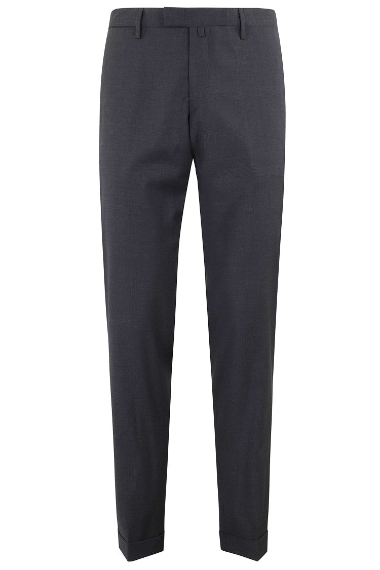 Briglia Dark Gray Slim Front Pulls Wool Straight-Leg Pants
