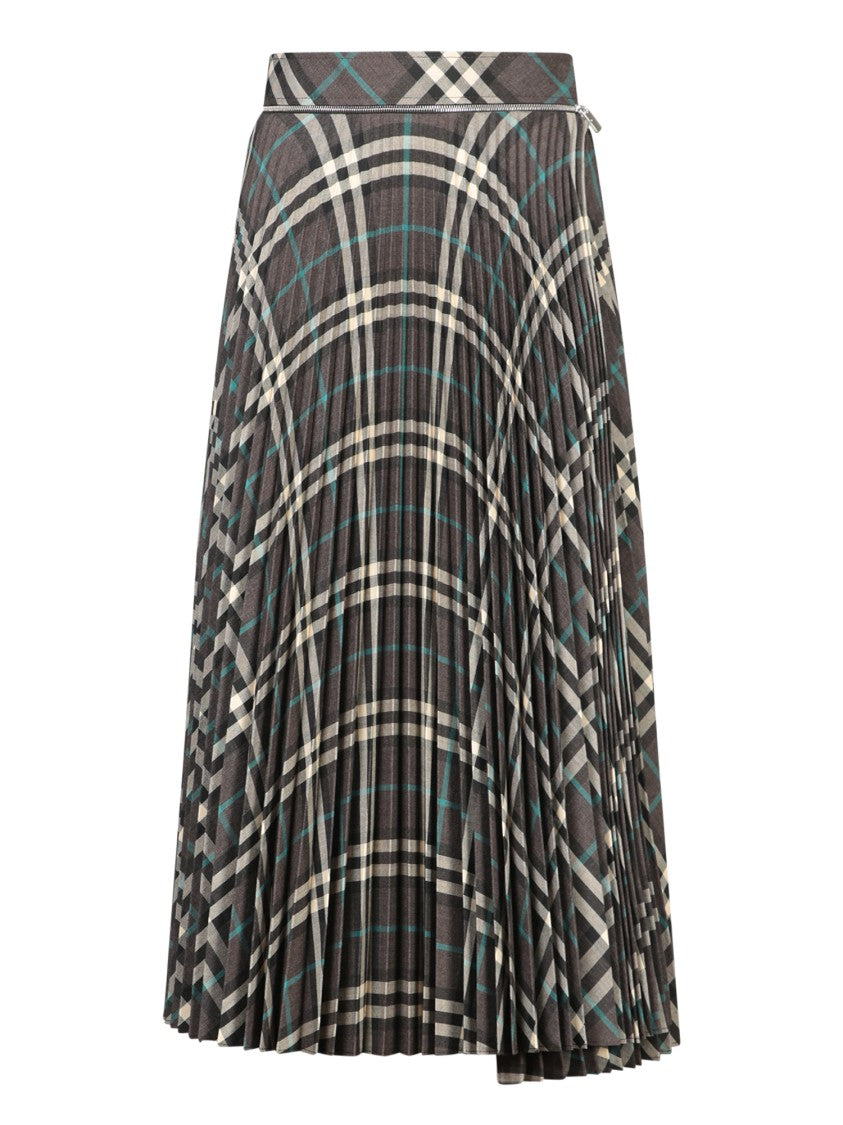 Burberry Pleated Midi Skirt With Classic Check And Turquoise Accents