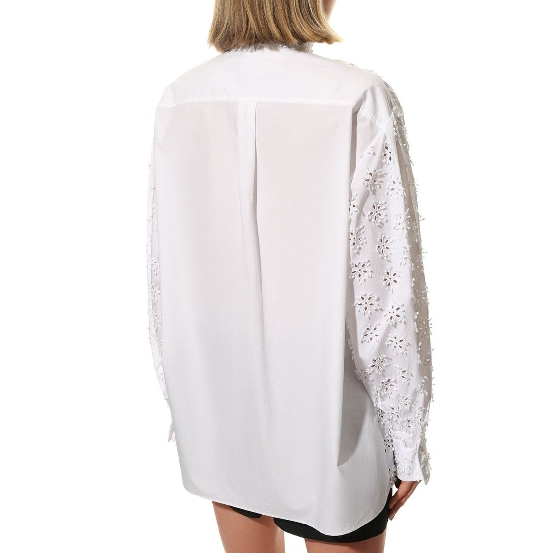 Valentino Long-Sleeved White Cotton Shirt With Floral Eyelet Embroidery