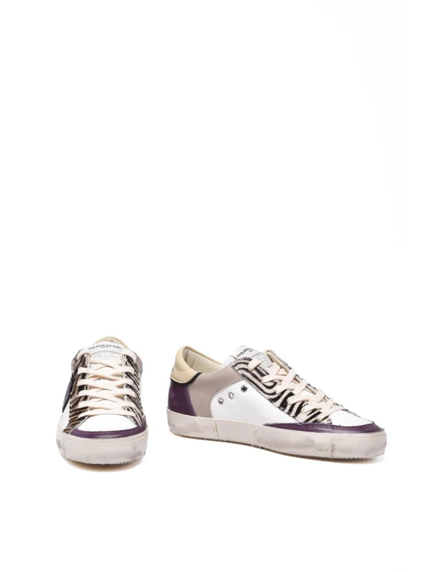 Philippe Model White-Purple Leather Paris Low Sneakers