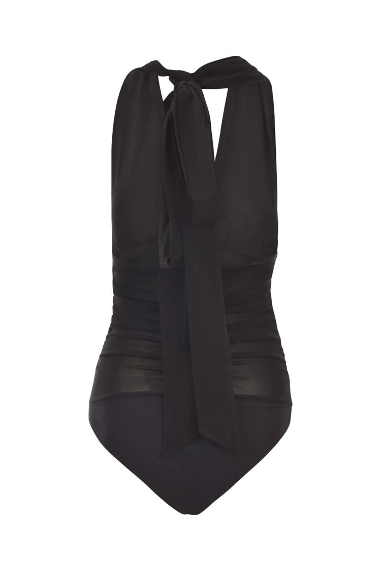 Pinko Sleek Black Sleeveless Top V-Neckline Tie