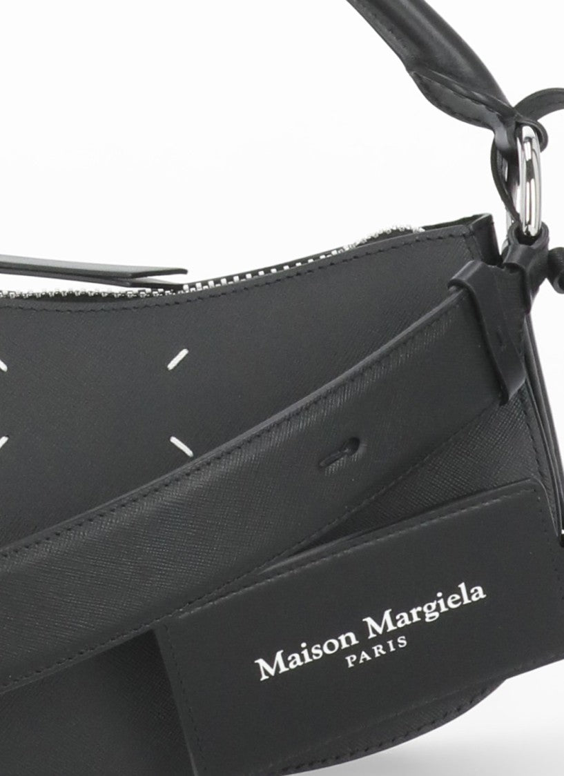 Maison Margiela Curved Black Hobo Bag With Adjustable Shoulder Strap