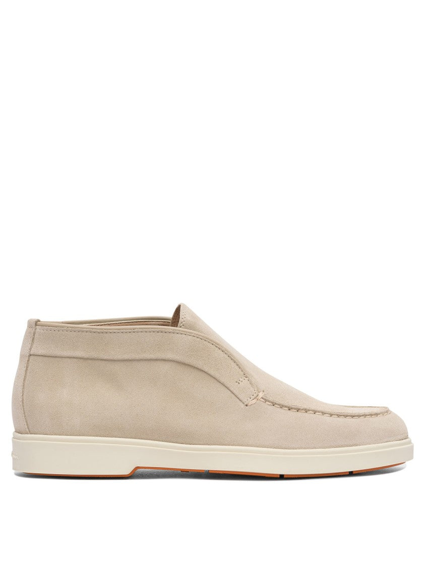 Santoni Suede Slip-On Sneakers With Refined Leather Trims