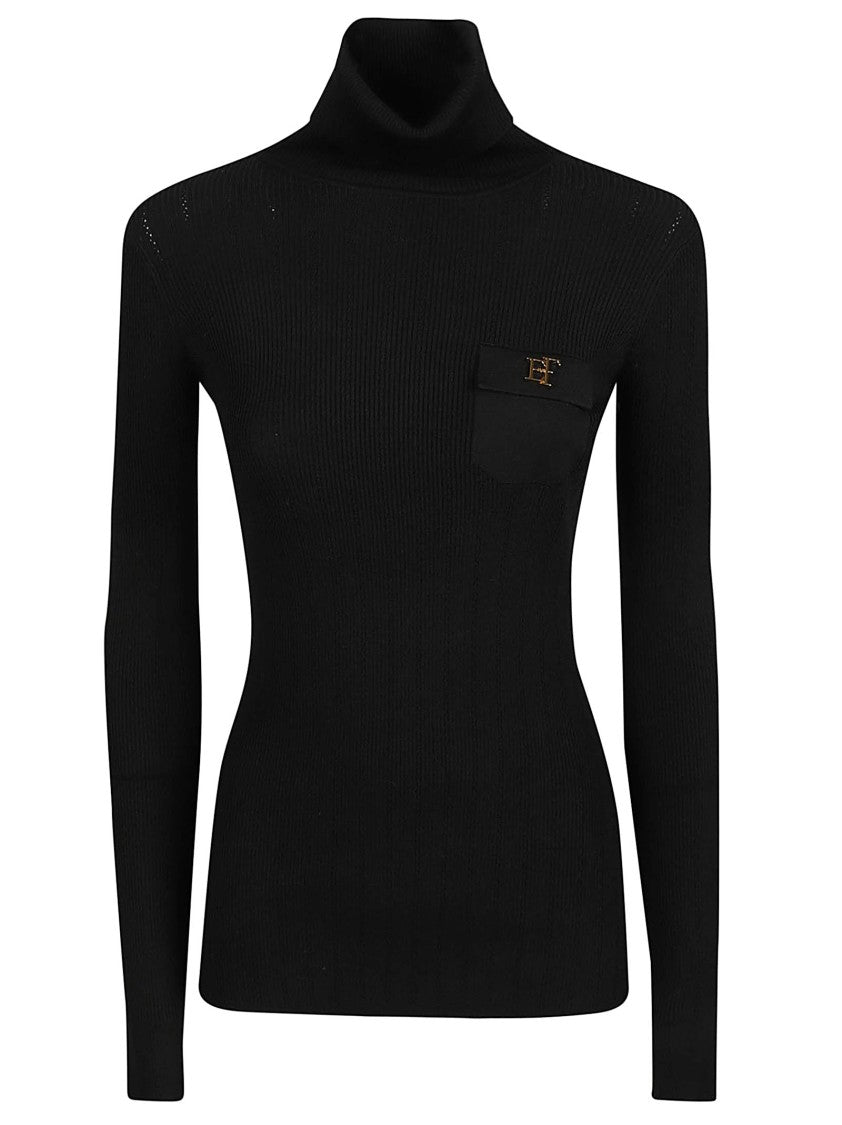 Elisabetta Franchi Fitted Long Sleeve Turtleneck Sweater With Ribbed Texture