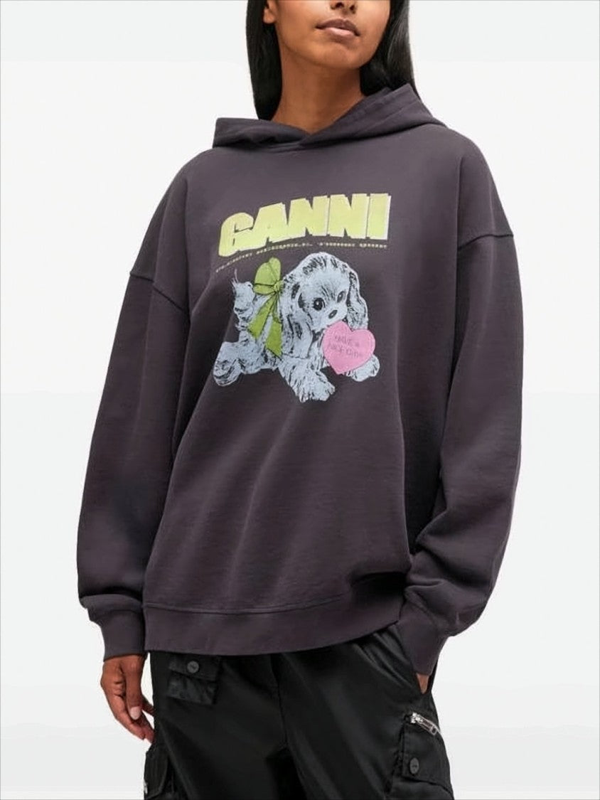 Ganni Relaxed Fit Hoodie With Playful Graphic Print