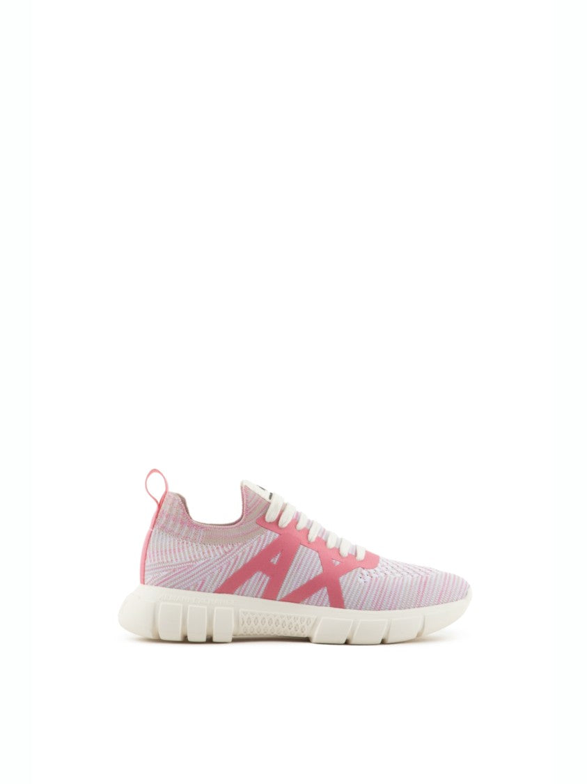 Armani Exchange Sock-Fit Sneakers Shiny Leather Overlays Sole