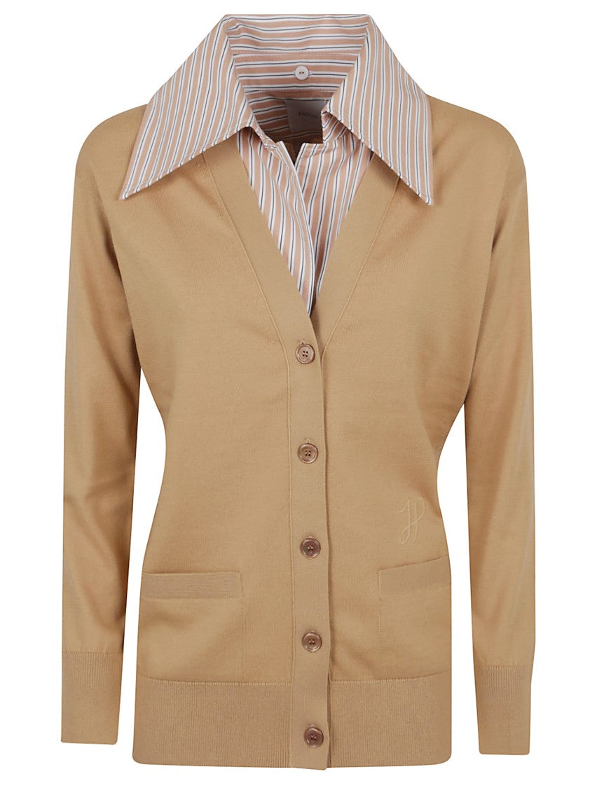 Patou Cardigan Sweater With Deep V-Neck