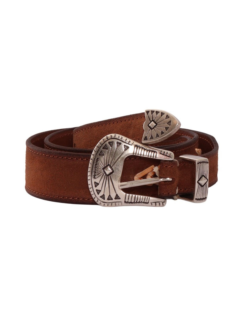 Alberto Luti Brown Suede Leather Studded Western Belt