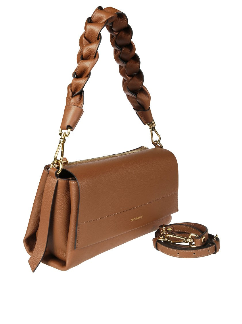 Coccinelle Braided Handle Brown Leather Handbag