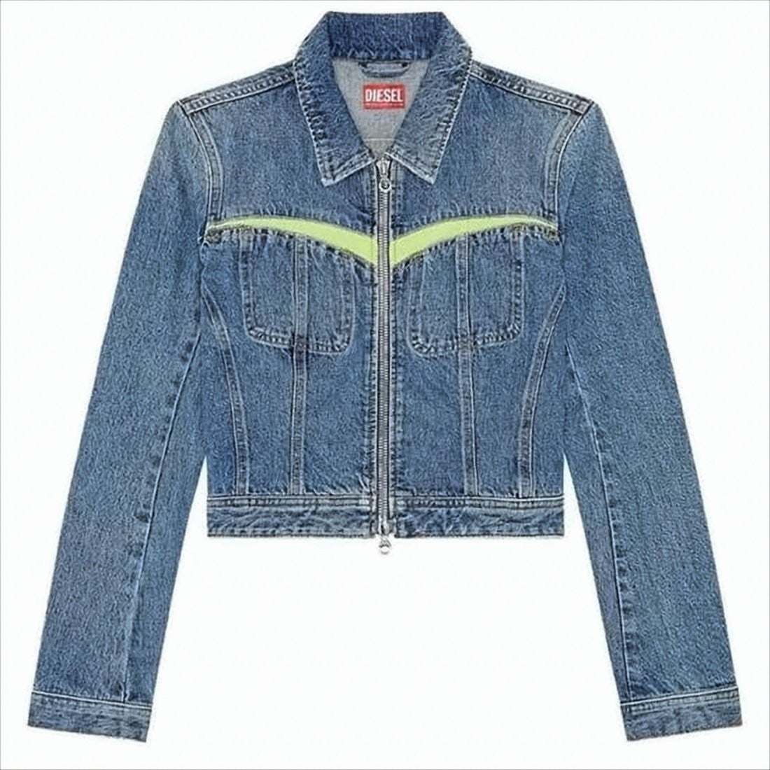Diesel Cropped Denim Jacket With Neon Green Accent