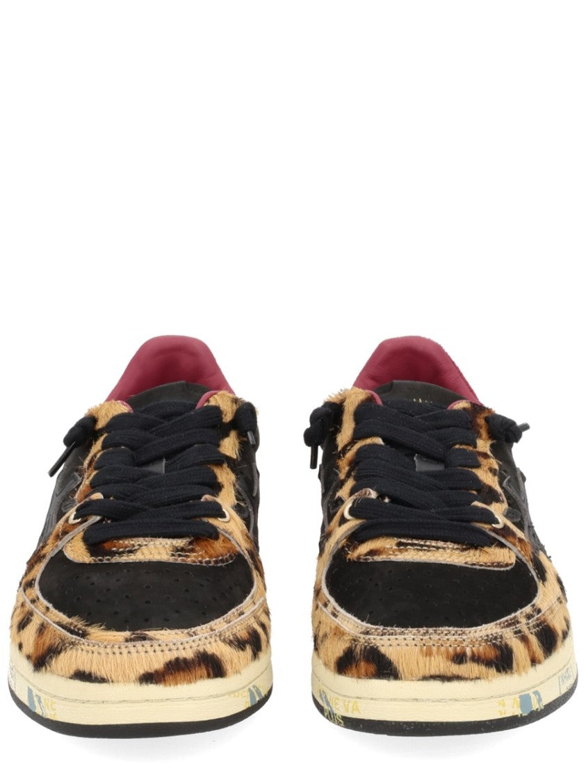 Premiata Leopard Print Low-Top Sneakers With Black Suede Overlays