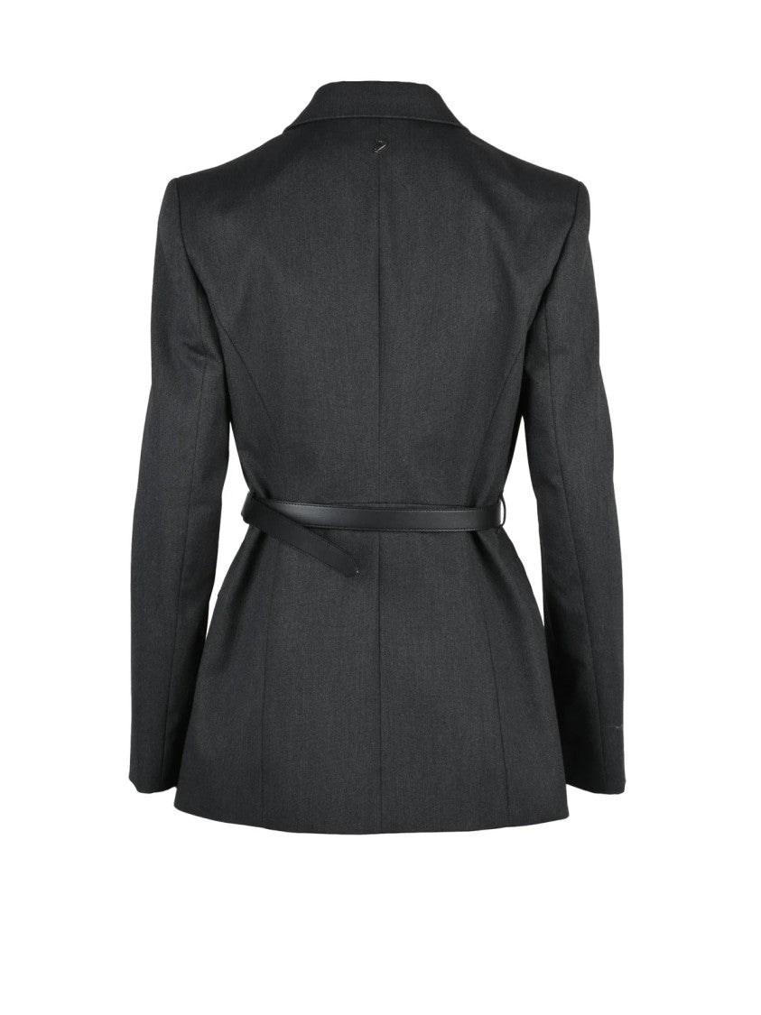 Dondup Black Belted Virgin Wool-Blend Formal Coat