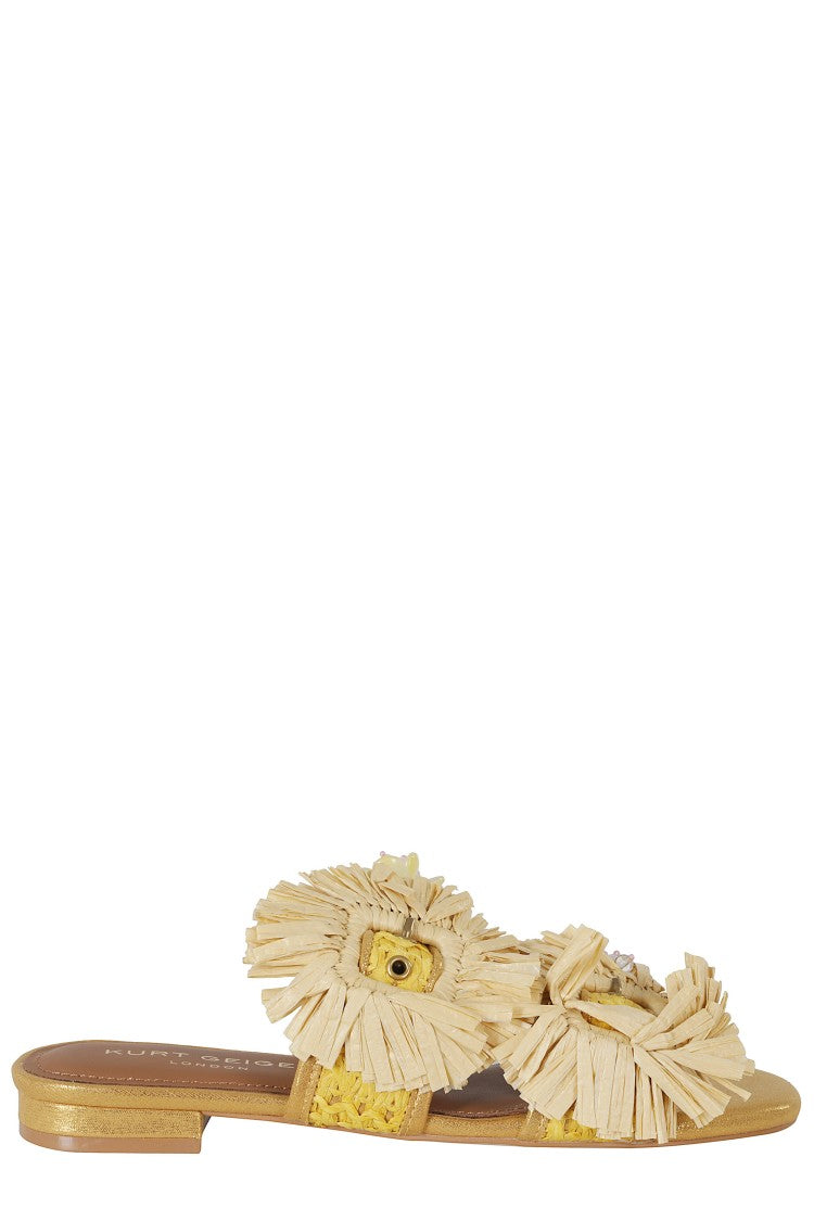 Kurt Geiger Yellow Raffia Floral Appliques Synthetic Flat Sandals