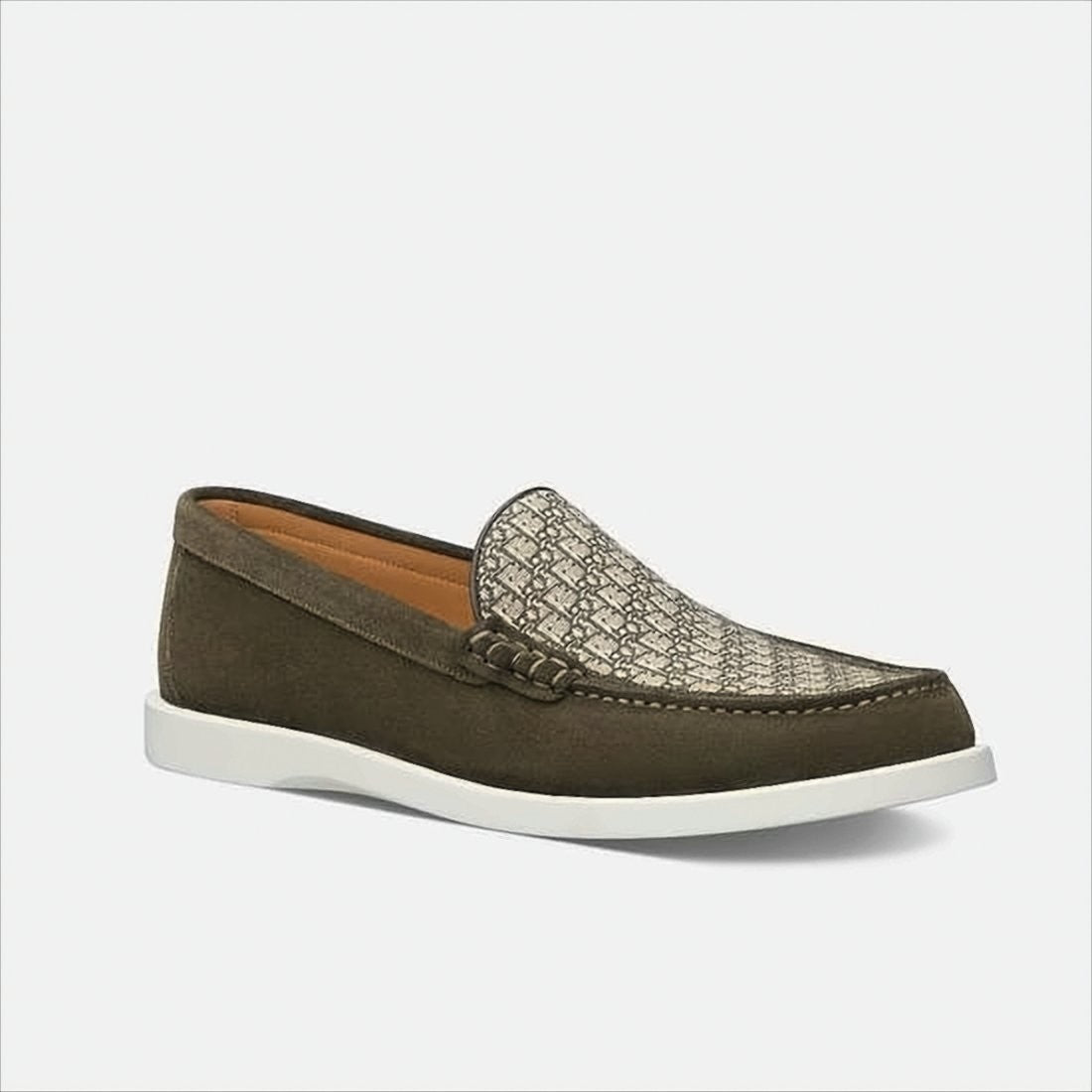 Christian Dior Sleek Suede Loafers With Monogram Fabric Vamp