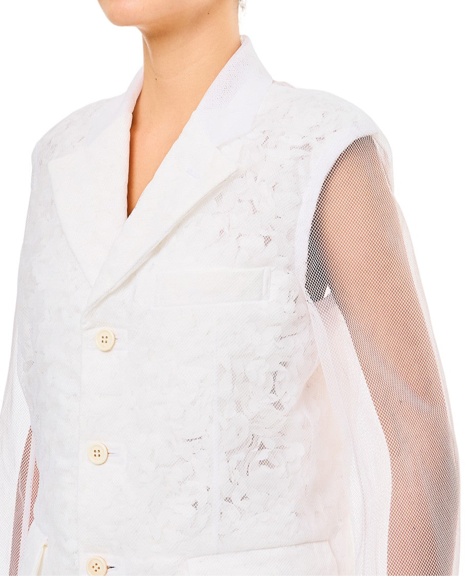 Comme Des Garçons Micro-Flower Tulle Blazer With Flap Pockets