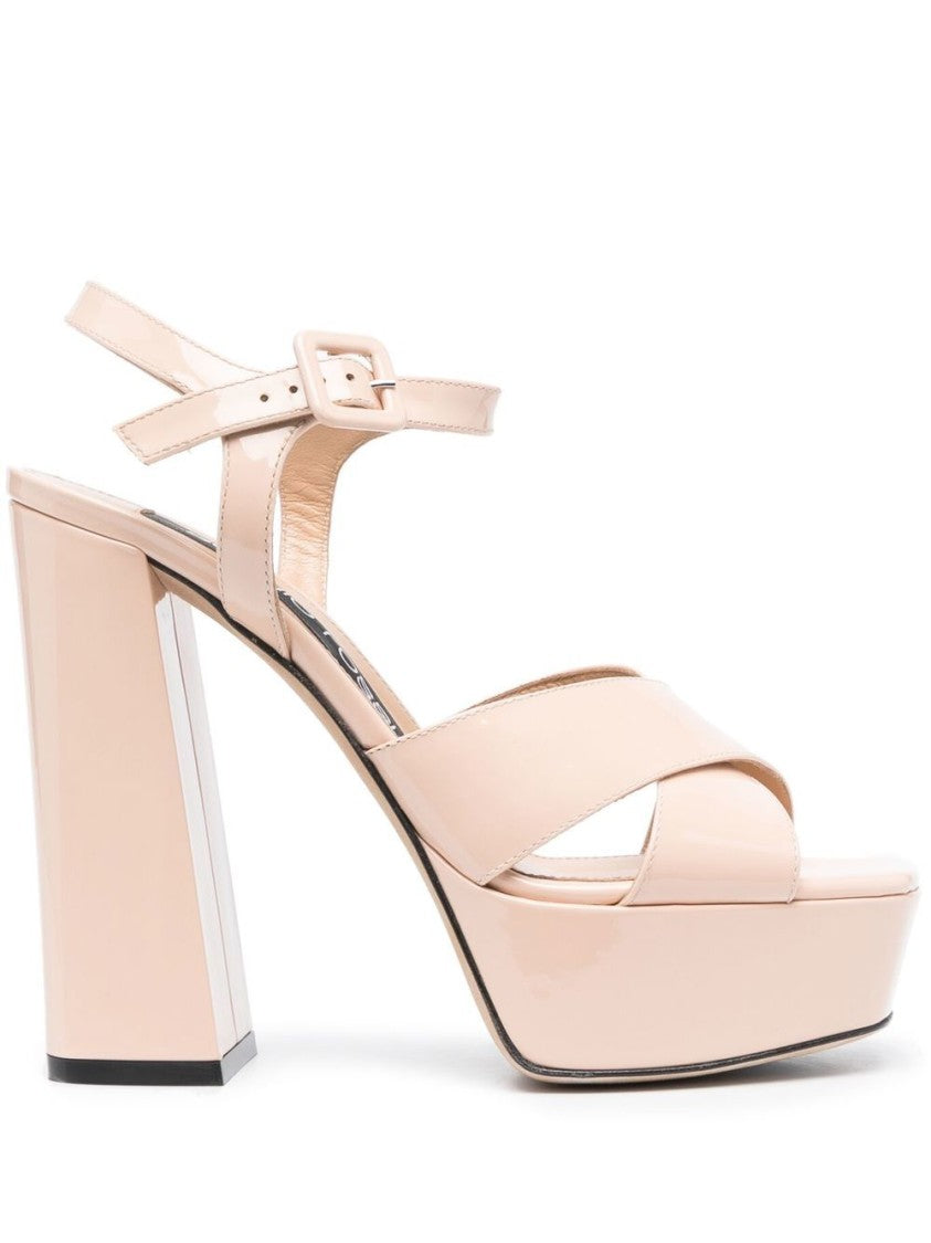 Sergio Rossi 90Mm Platform Sandals With Crossover Straps And Buckle Detail