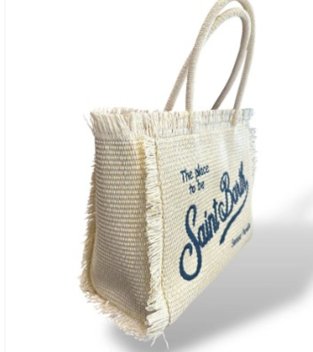 Mc2 Saint Barth Rectangular Woven Tote Bag With Fringed Edges