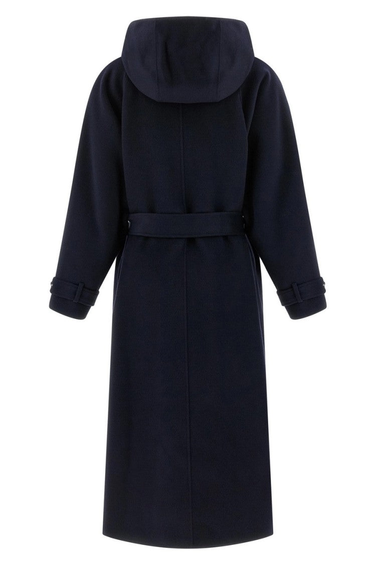 Pinko Navy Hooded Removable Tie Belt Wool-Blend Coat