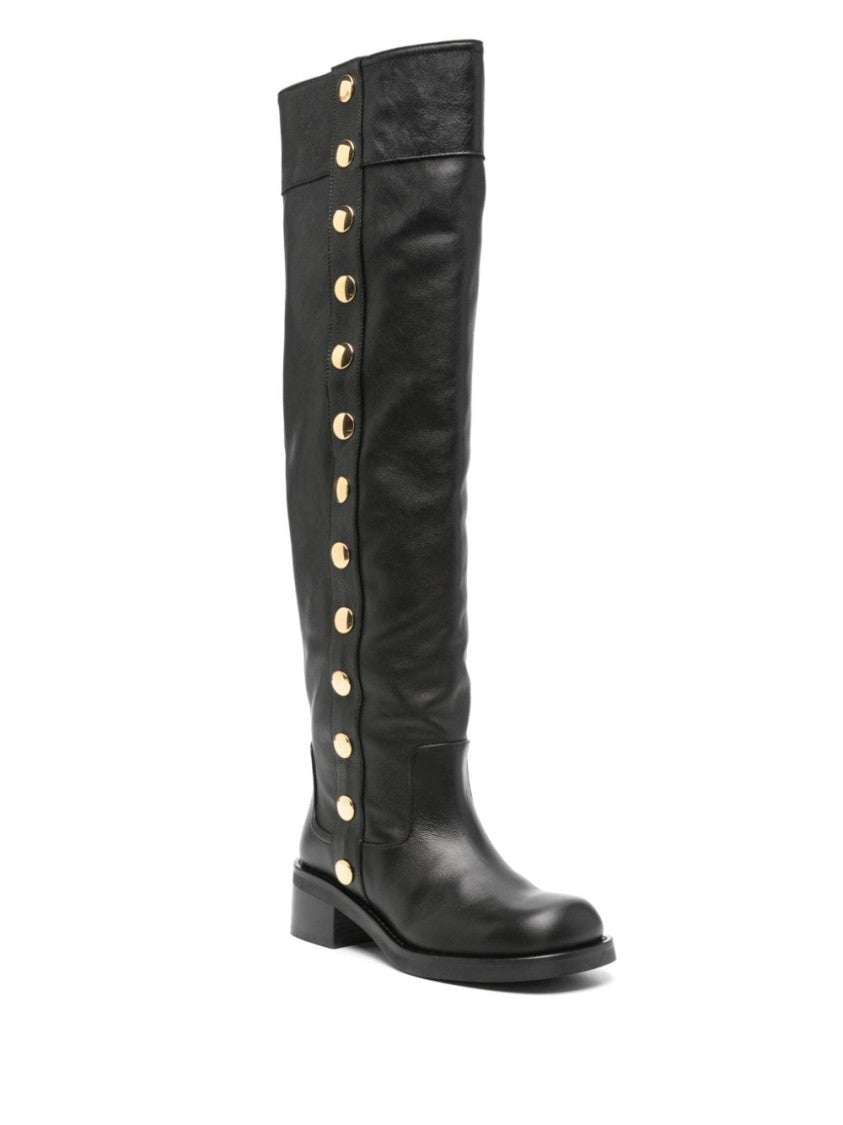 Moschino Over-The-Knee Black Calf Leather Boots
