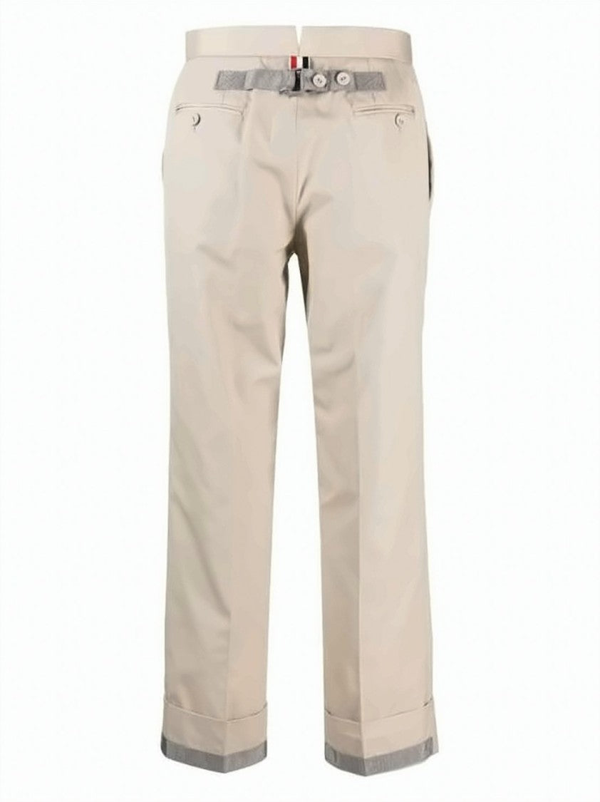 Thom Browne Straight-Leg Tailored Pants With Mid-Rise Waist And Cuffed Hems