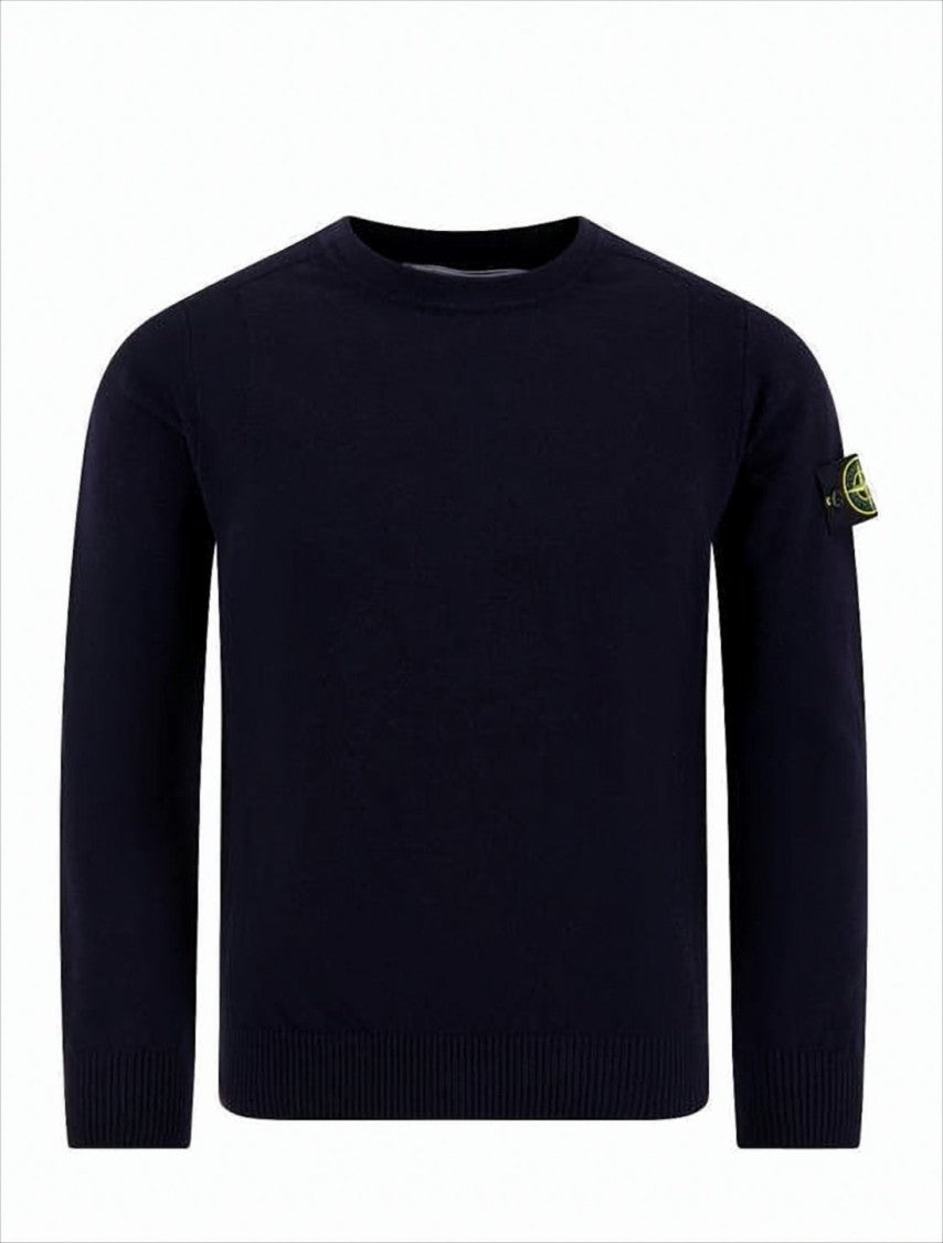 Stone Island Deep Navy Crewneck Sweater With Ribbed Hem
