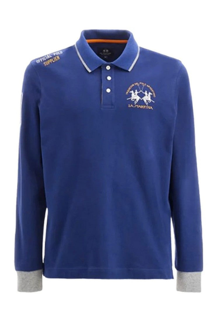 La Martina Blue Cotton Piqué Polo Shirt