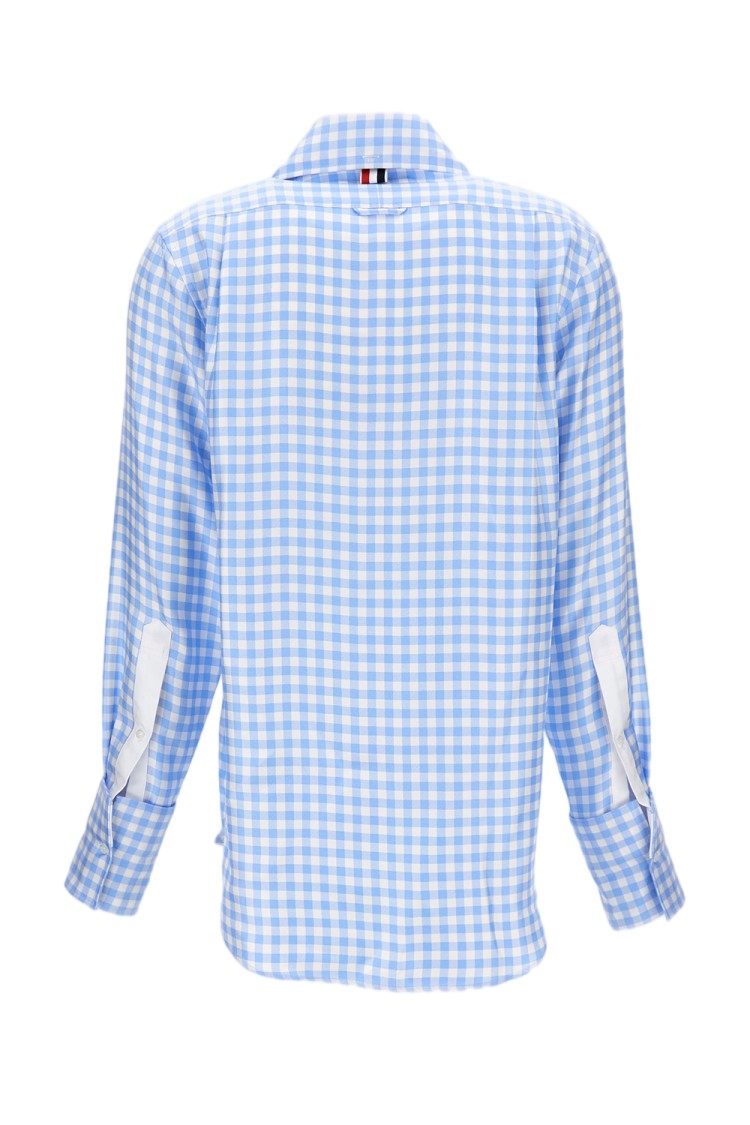 Thom Browne Checked Silk Twill Shirt With Classic Collar And Logo Label