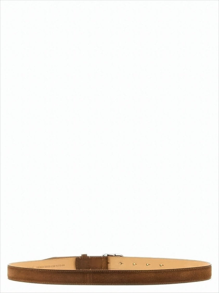 Balenciaga Smooth Brown Calfskin Belt With Polished Silver Interlocking Buckle