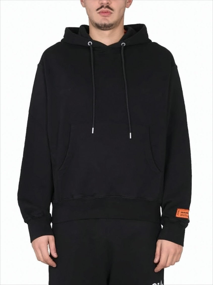 Heron Preston Solid Black Hoodie With Kangaroo Pocket And Distinctive Patch