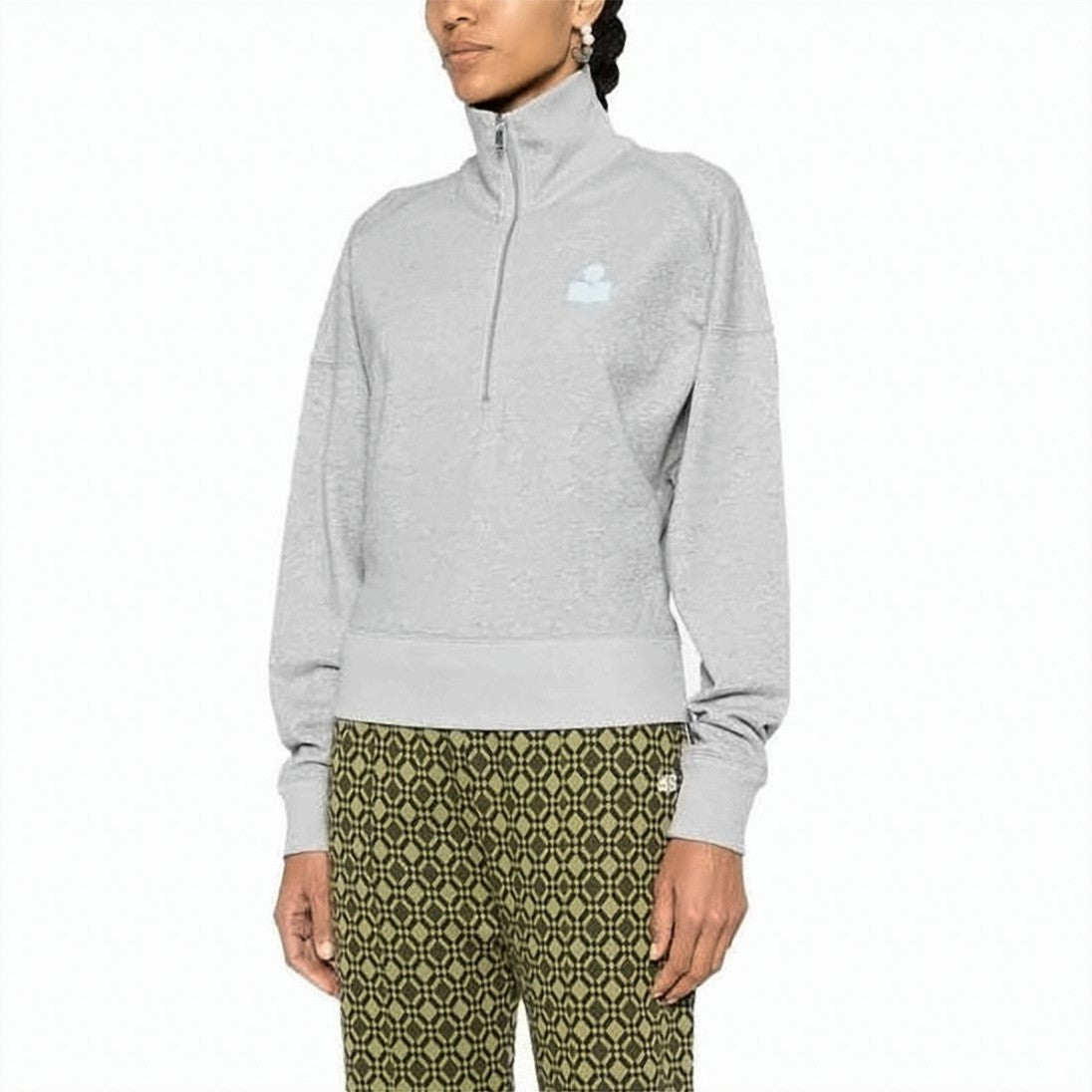 Isabel Marant Light Grey Half-Zip Sweatshirt With High Collar