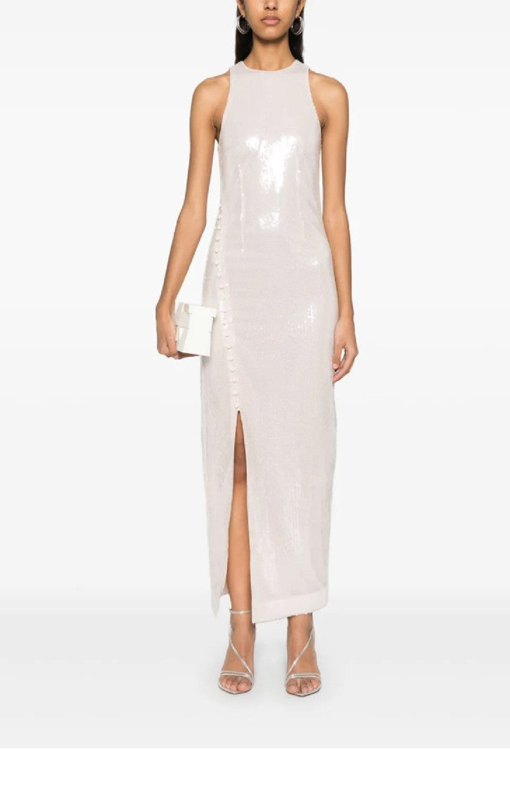 Rotate Buttoned Sequins Dress With Side Slit