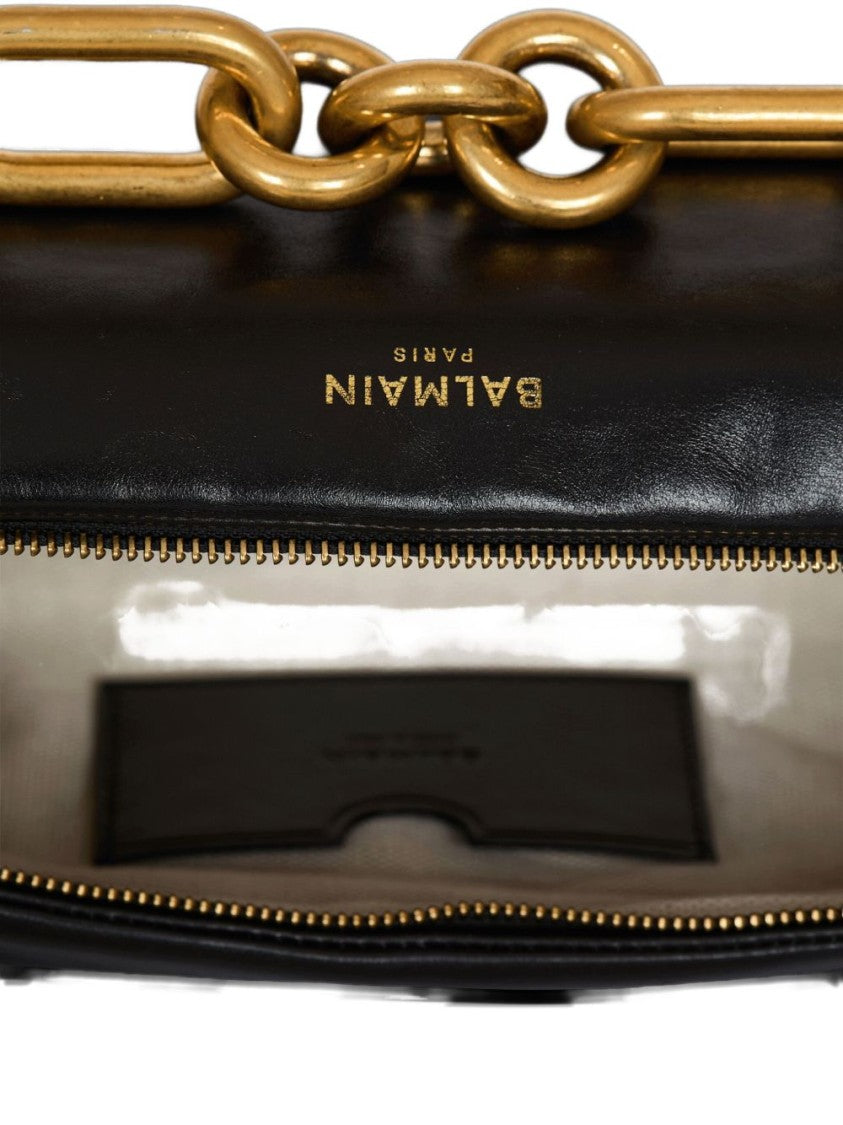 Balmain Oversized Gold Chain Black Handbag