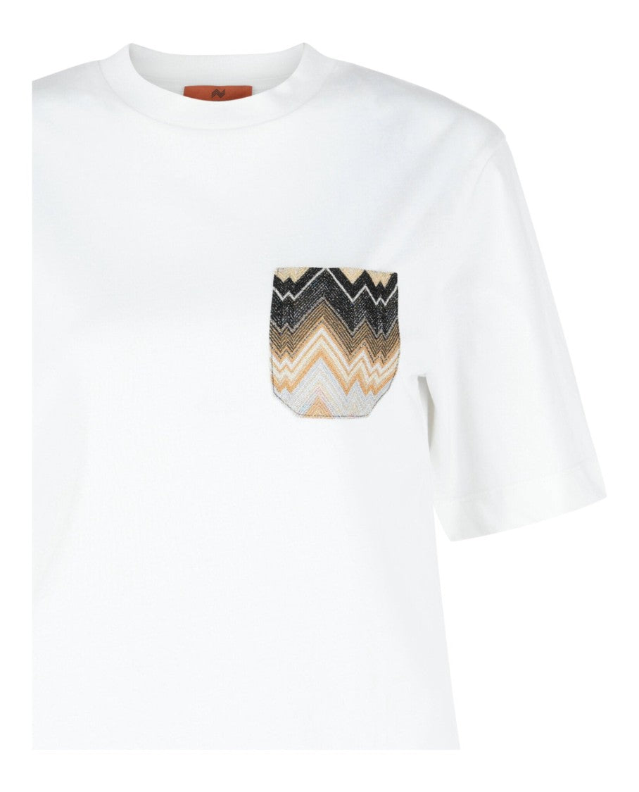 M Missoni Cotton T-Shirt With Zig Zag Embroidered Pocket