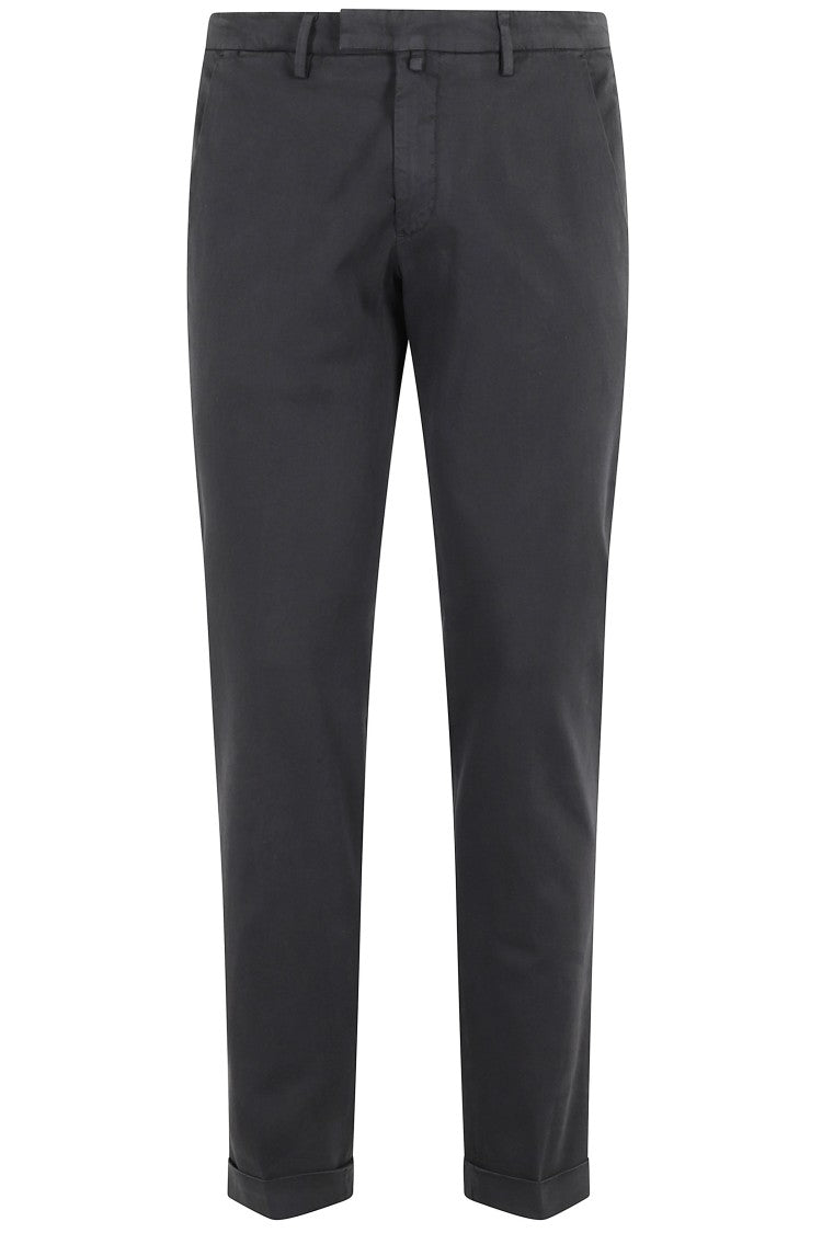 Briglia Anthracite Gray Flat-Front Cuffed Cotton Straight-Leg Pants