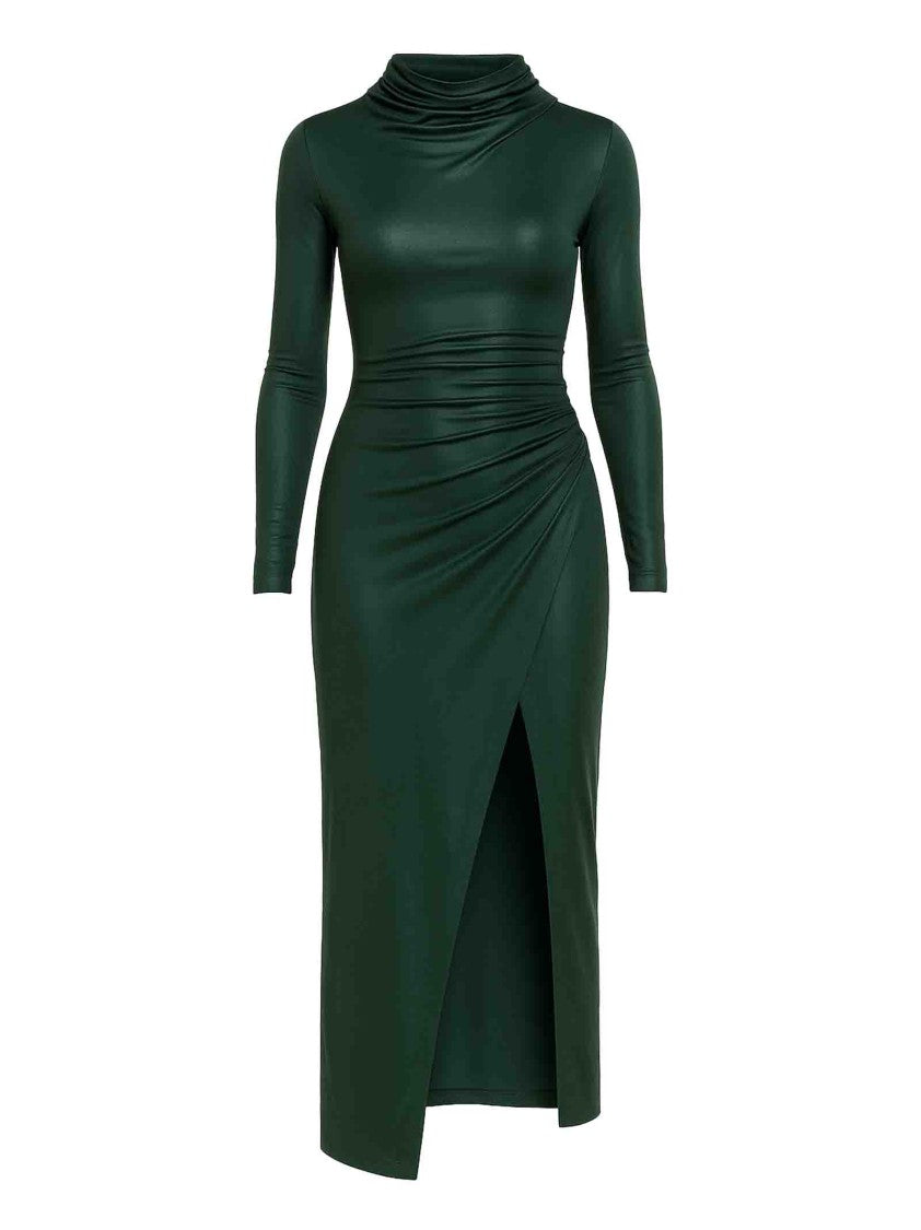 Lapointe Forest Green Coated Jersey Midi Dress