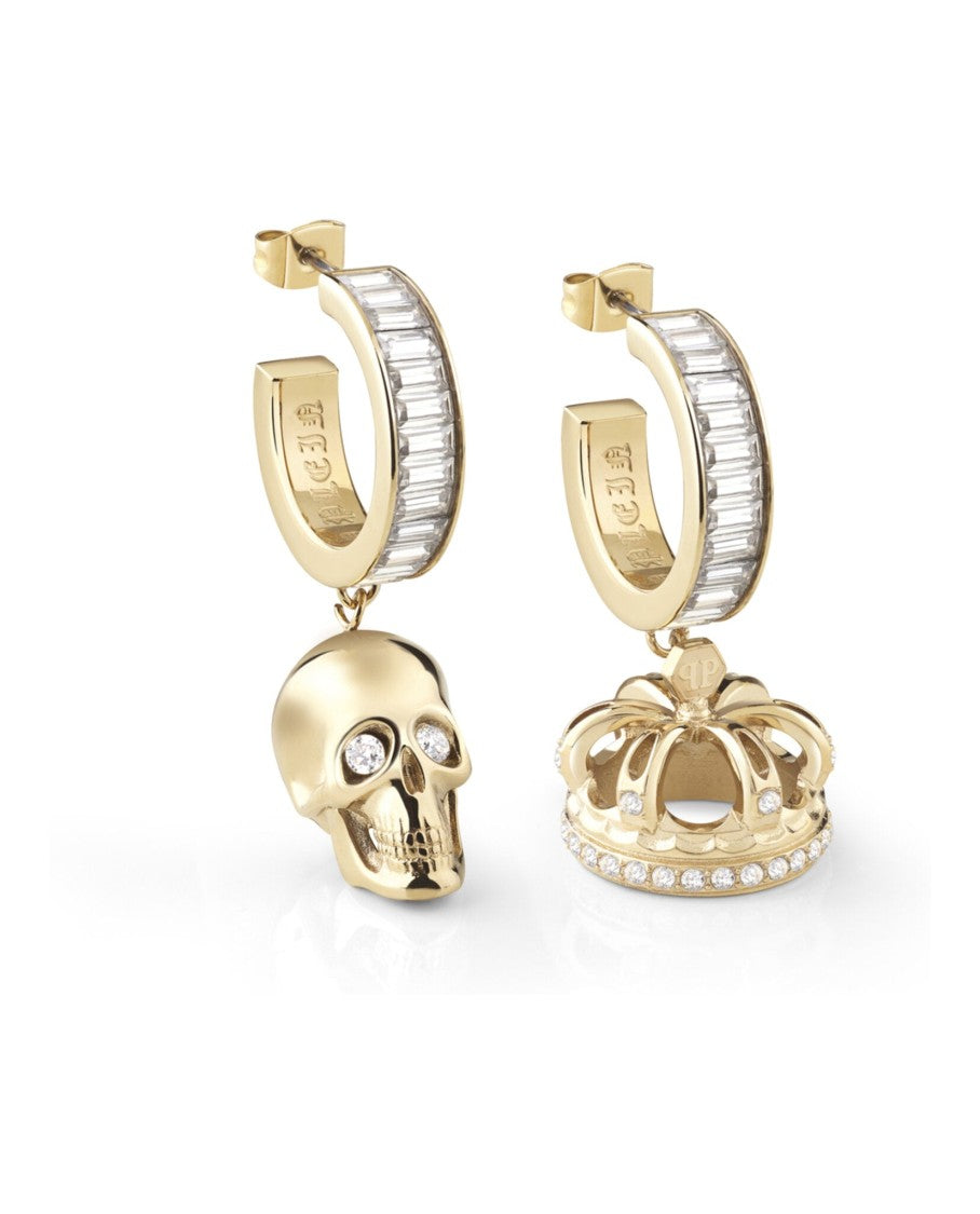 Philipp Plein Skull And Crown Earrings With 66 Preciosa Crystals